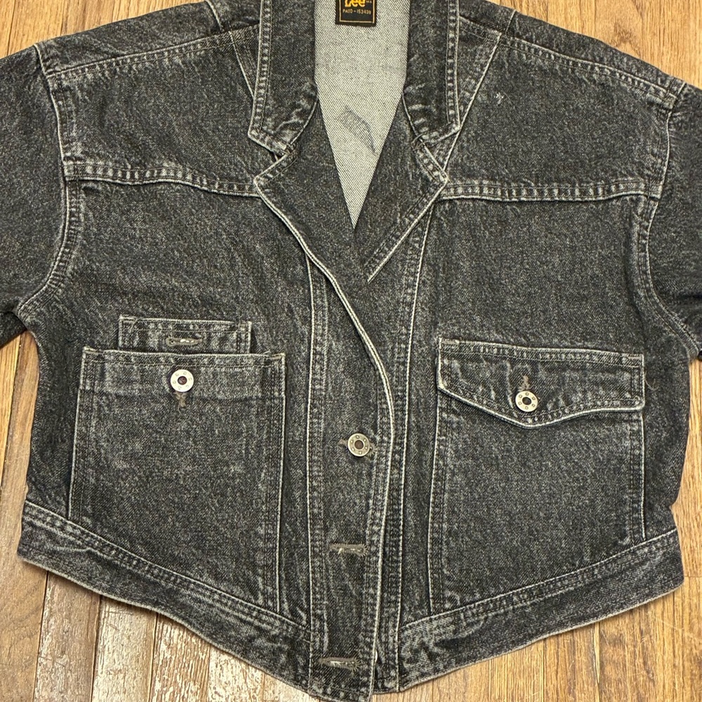 Vintage Lee Black Washed Cropped Denim Jacket Small - Picture 6 of 14
